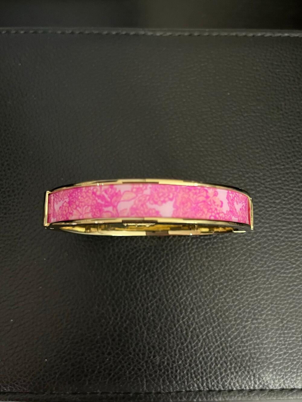 NWT Lilly Pulitzer Pink Multi Floral Photodome Bangle Bracelet Gold Hinge New